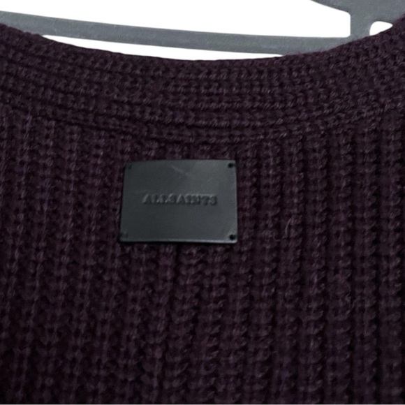 ALLSAINTS Traveling Rib Knit Ruana Wool Blend Sweater Cardigan ONE SIZE PLUM - Picture 4 of 9